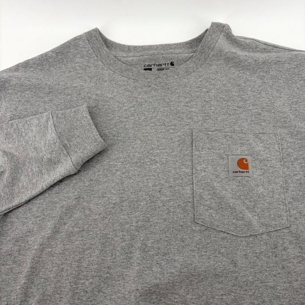 Carhartt Men Loose Fit Long Sleeve Pocket T-Shirt Heather Gray Medium
